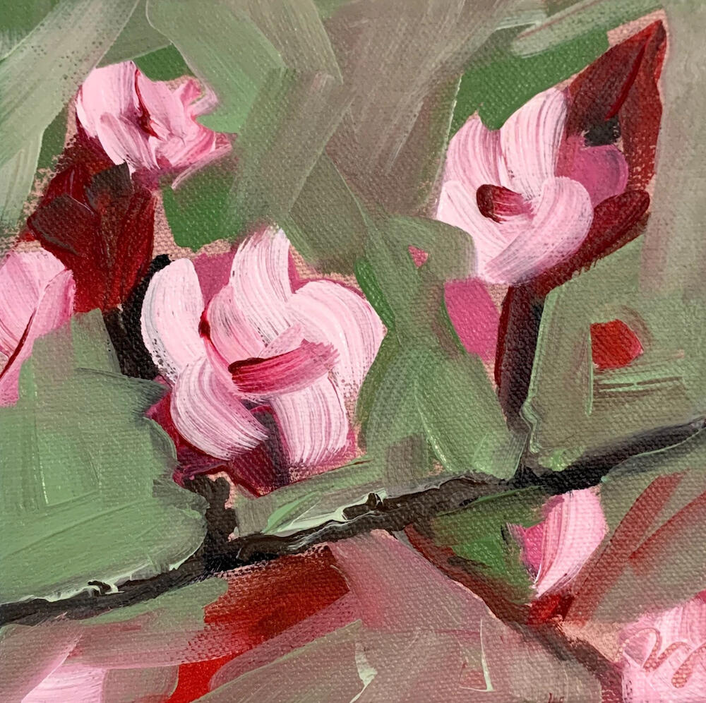 Cherry Blossoms - Oil On Canvas. 6" x 6" - $118 CAD